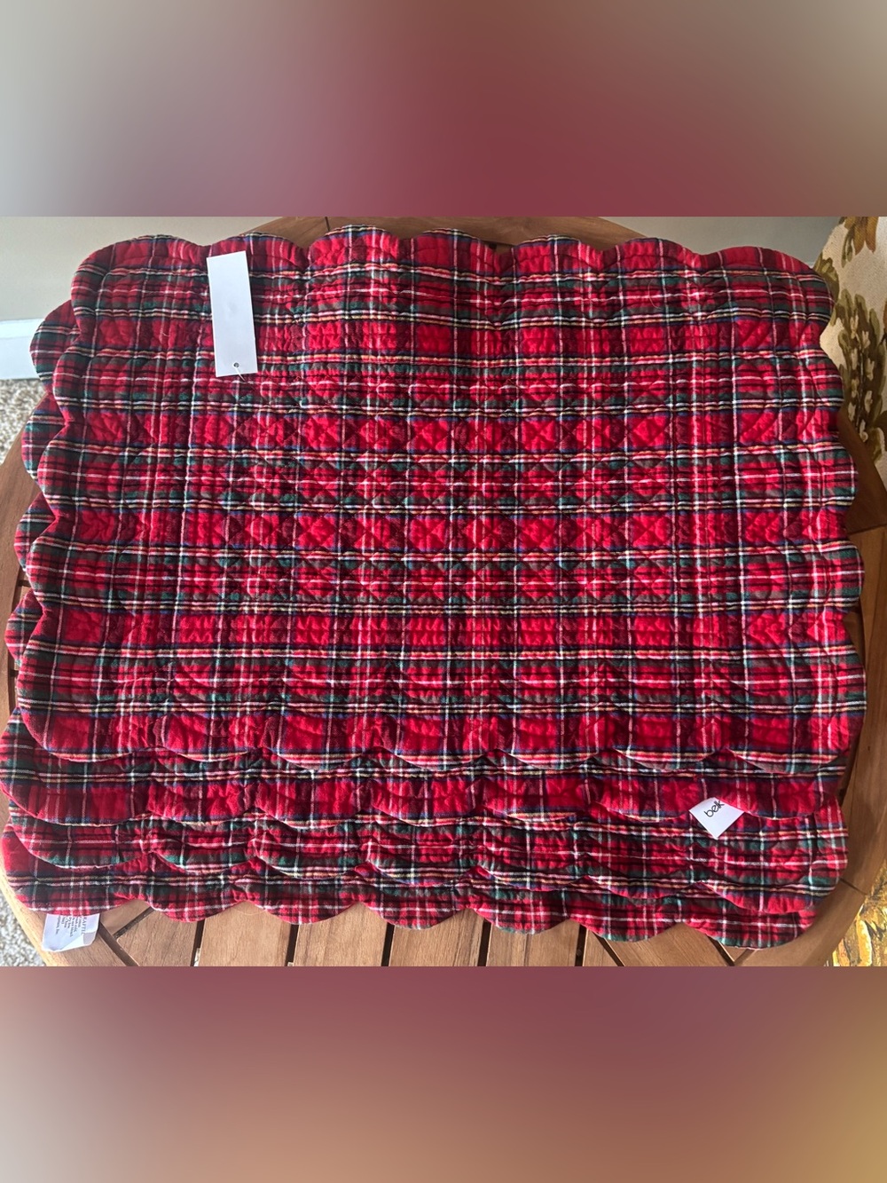 NWT Red Plaid Quilted Table Placemat SET Belk Scalloped Handmade 19.5”x13”